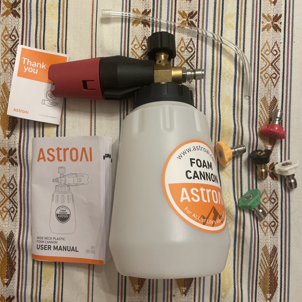 Pressure Washer Air Foam Cannon 5 Nozzles  | AstroAI 1.0L Capacity Wide Neck
